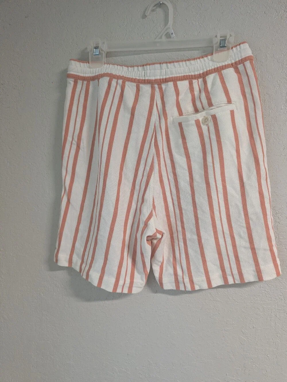 Stripe Drawstring Shorts S Coral White  Athletic Fisherman Leisure Preppy Casual